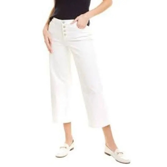J. McLaughlin Pants - J. McLAUGHLIN Loris White Wide Leg Button Fly Cropped Stretch Jeans Size 8 CLEAN